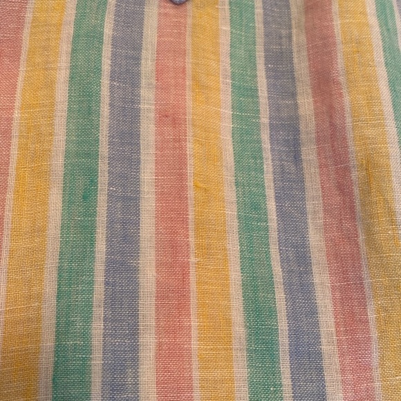 Talbots Linen crew split neck sleeveless pink blue green rainbow stripe tank P - Picture 6 of 7